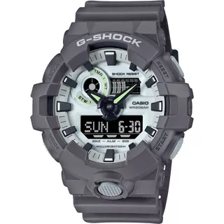 Relógio Casio G-shock Hidden Glow Ga-700hd-8adr Correia Cinza-escuro Bisel Cinza/branco Fundo Branco