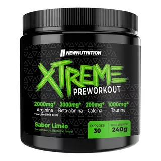 Pré Treino Xtreme Preworkout 240g Suplemento Alimentar Newnutrition Sabor Limão Com Arginina Beta-alanina Cafeína Taurina