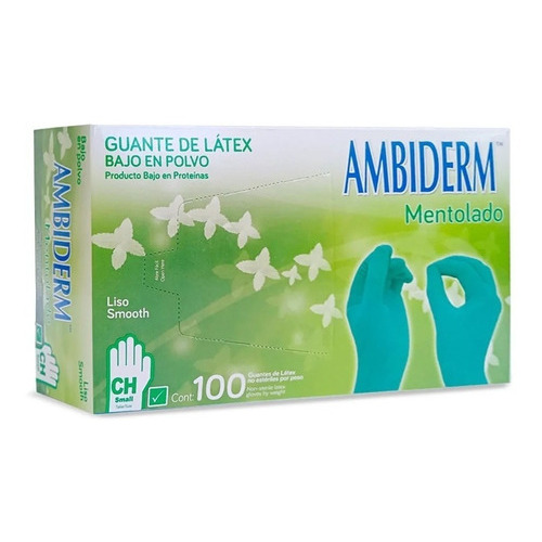 Guante De Latex Mentolado Ambiderm 100 Caja 100 Pz Color Verde Talla G