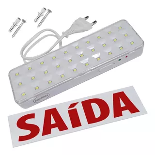 Luminária Luz Emergência Adesivo Sinalização Saída - 30 Led