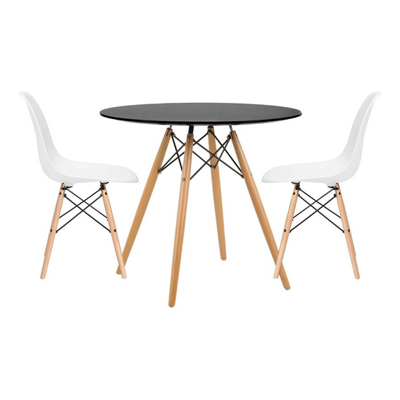 Juego De Comedor Eames Mesa Redonda + 2 Sillas Multimuebles