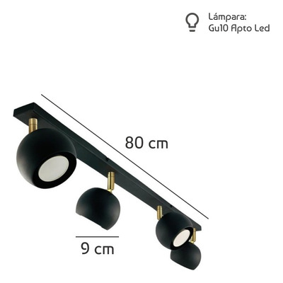 Aplique 4 Luces Mini Mun Negro Con Dorado Apto Gu10 Deco Lmp