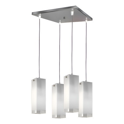 Colgante 4 Luces Vidrio Base Acero Cuadrada Apto Led Rosca Cromo