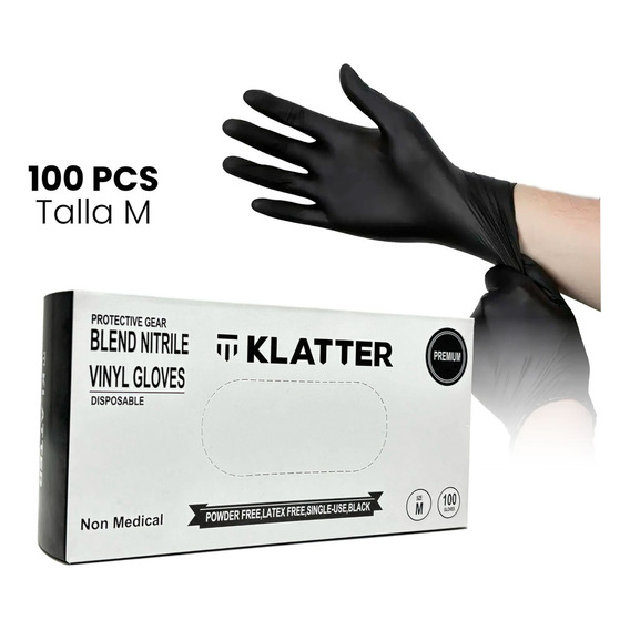 Guantes De Nitrilo Vinil Libre De Latex Sin Polvo Negro Talla M