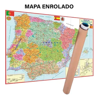 Mapa Portugal Espanha 120 Cm X 90 Cm Enrolado Frete Grátis