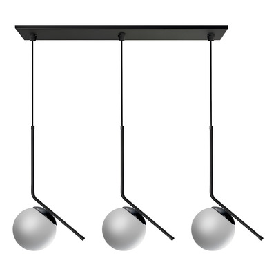 Colgante 3 Luces Ballon Negro Vidrio Opal Apto Led E27 Deco