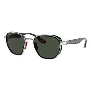 Óculos De Sol Ray-ban Scuderia Ferrari Collection Standard Armação De Metal Cor Polished Shiny Silver, Lente Green Clássica, Haste Shiny Black - Rb3674m