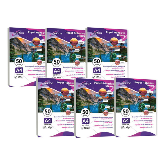 Papel Glossy Adhesivo 135g A4 Cursor Pack 300 Hojas 