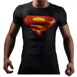 Playera Camisa Superman Black Compresion Dc Comics Liga Just
