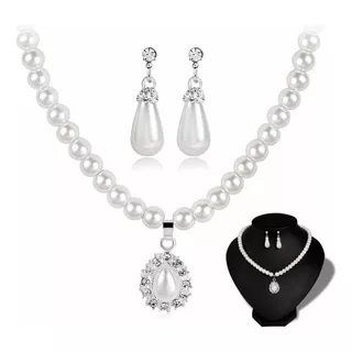 Set Collar Y Aretes Perlas Para Mujer Y Novia, Elegante