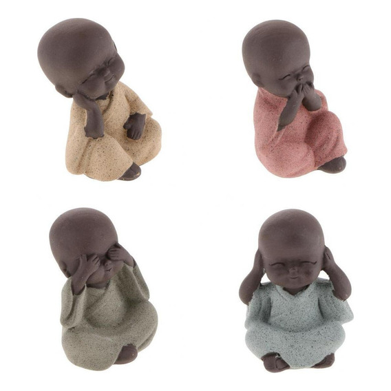 4x Cerámica Pequeña Estatuilla De Buda Monje Figurita Té