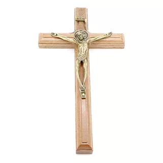 Crucifixo De Parede C/ Medalha São Bento Madeira/metal- 19cm Cor Não Se Aplica