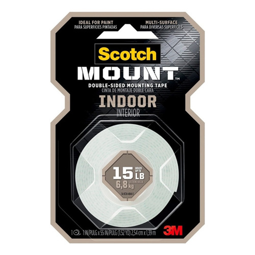 Cinta adhesiva doble faz 3M Scotch MOUNT INDOOR 1.39m x 2.54cm