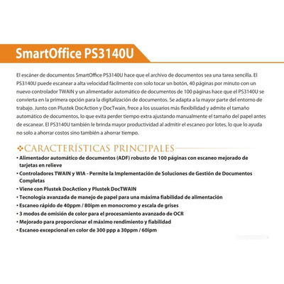 Escaner  Smartoffice Pro Ps3140u Duplex Scanner 40ppm 