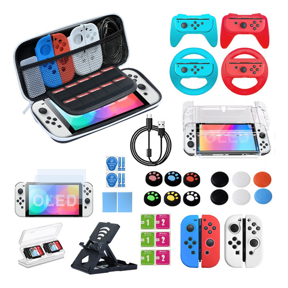 Kit De 34 Accesorios Funda Para Nintendo Switch Oled Estuche