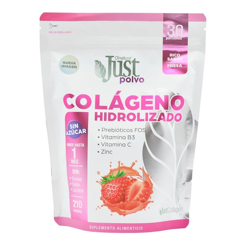 Just Colágeno Hidrolizado Collagen 6000 En Polvo Sabor Fresa