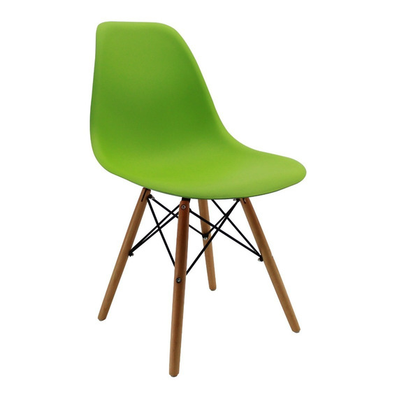 Silla Eames Para Comedor, Sala, Con Patas En Madera Color de la estructura de la silla Verde