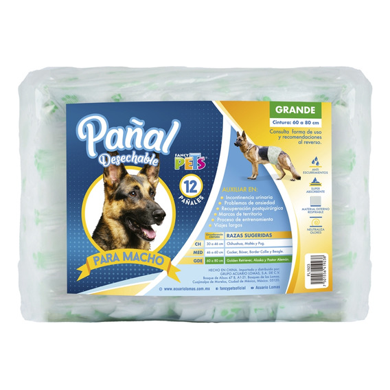 Fancy Pets Pañales Para Perro Macho Tamaño Grande12 Piezas