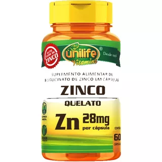 Zinco Quelato 28mg 60 Capsulas Unilife