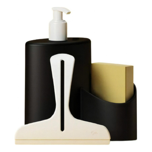 Dispensador de detergente de 600 ml, soporte para esponja con rodillo de cocina, color negro