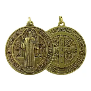 Medalla San Benito Protector Todo Mal Ojo Bronce 50mm Italy