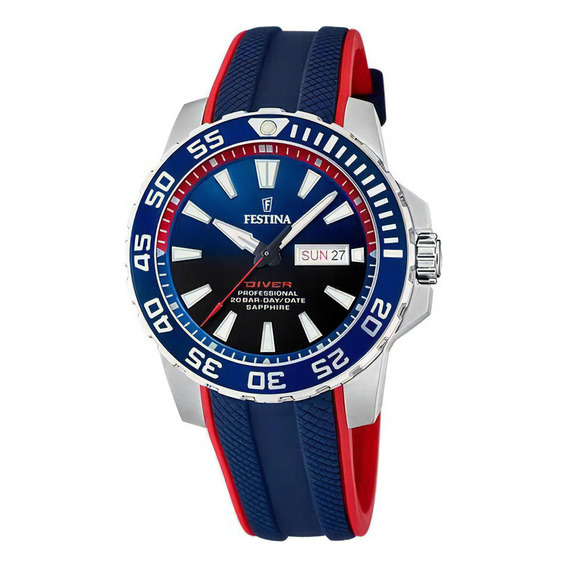 Reloj Hombre Festina Deportivo Zafiro Buceo 20% Off Color De La Malla Azul Color Del Bisel Azul Color Del Fondo Azul