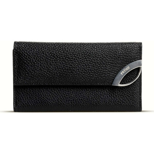 Billetera Prüne Katy con diseño Graneado color negro de cuero - 9cm x 17cm