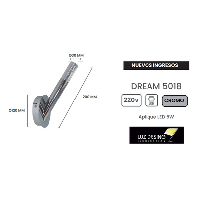 Aplique Pared Dream 5018 5w Deco Moderno Cromo Cie