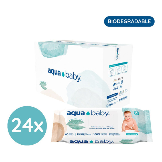 Caja De 24 Toallitas Húmedas Biodegradables Aqua Baby 60 Un