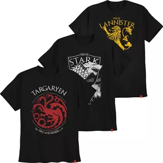 Camiseta Targaryen, Stark E Lannister Kit Com 3 Camisas 