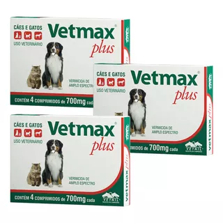Vetmax Plus 700mg Vetnil 4 Comp. Cães E Gatos Kit Com 3