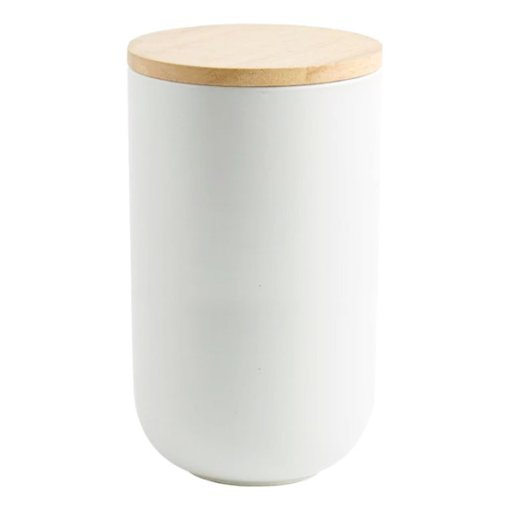 Contenedor Cerámica Hermético Tapa Madera L Blanco Simplit