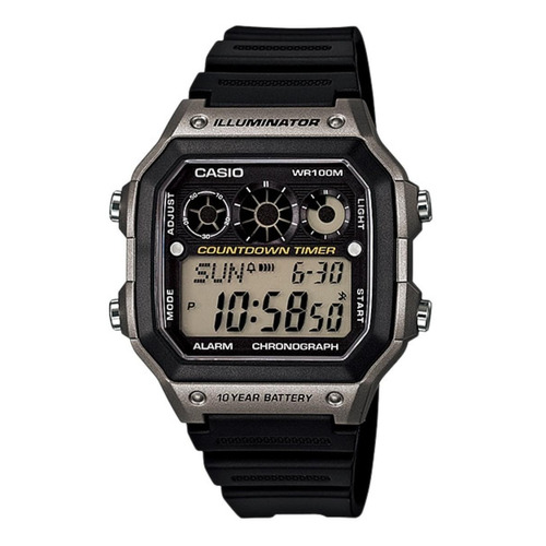 Reloj pulsera digital Casio AE-1300 con correa de resina color negro - bisel gris/negro