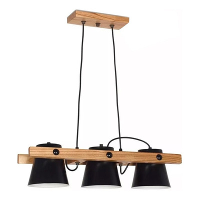 Colgante 4 Luces Madera Campana Blanco Apto Led Deco Cx