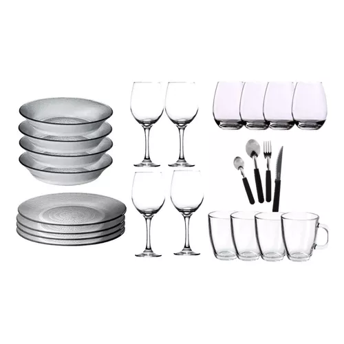 Set Vajilla Vidrio Vasos Durax Cubiertos Tramontina X 42 Pza