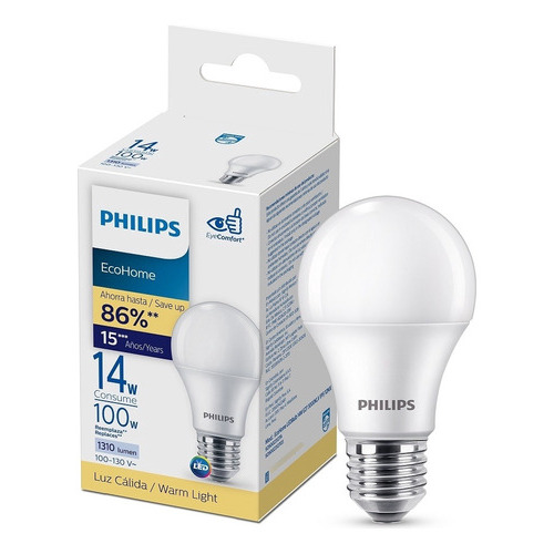 Foco Philips Ecohome Ledbulb 14w E27 300 Philips 1 Pza Color de la luz Blanco neutro