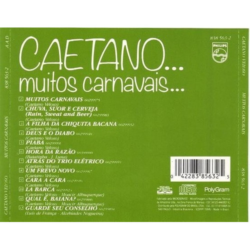 Cd Caetano Veloso - Muchos carnavales 1989 - Sellado