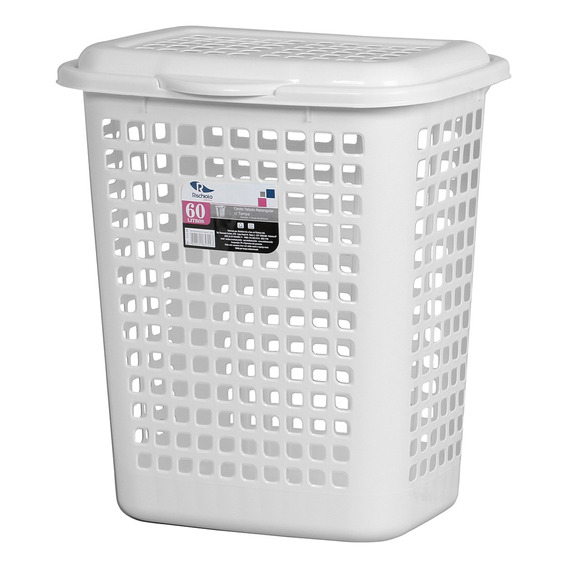 Cesto Canasto Para Ropa Organizador De Plastico 60 Lts Baño Color Blanco Calado