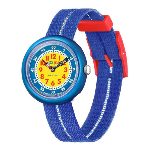 Reloj Flik Flak Retro Blue Para Niños Zfbnp187 Correa Azul Color de la malla Azul marino Color del fondo Amarillo