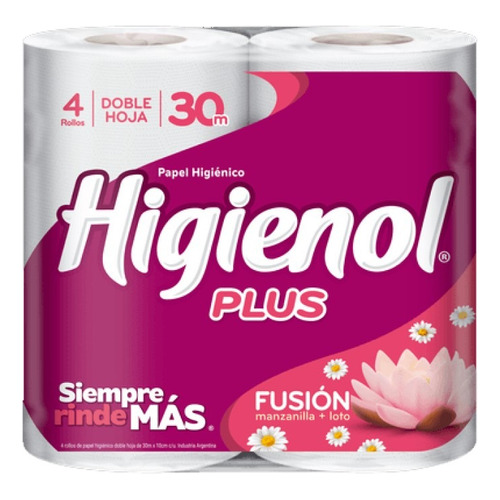 Papel higiénico Higienol Plus Fusion doble hoja 30 m de 4 u