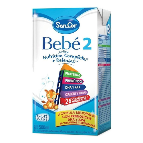 Leche de fórmula líquida sin TACC Mead Johnson SanCor Bebé 2 en brick de 1 de 500mL - 6  a 12 meses