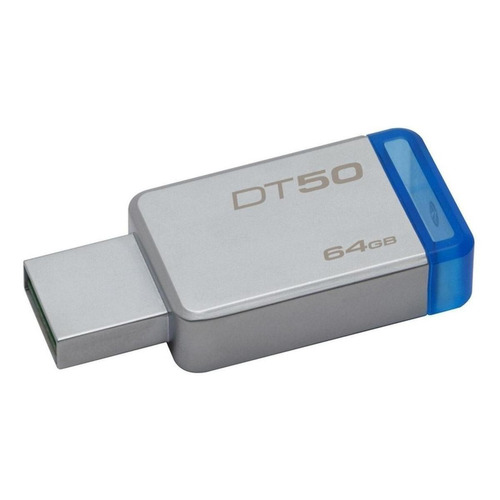 Memoria USB Kingston DataTraveler 50 DT50 64GB 3.1 Gen 1 plateado y azul