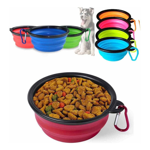 Plato De Goma Plegable Portátil Mascotas Perro Y Gato Silico Color Rojo