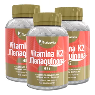 Kit 3un 360cáps Vitamina K2 Mk7 149mcg Por Cápsula Importada