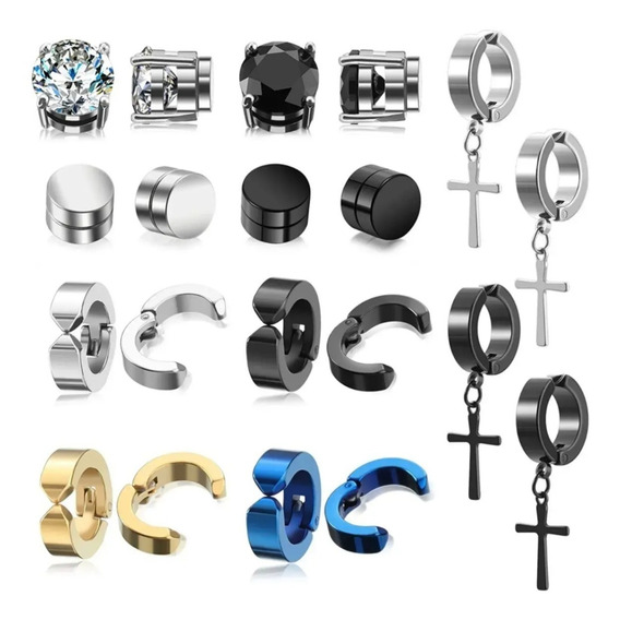 10pares Aretes Falsos Piercing Hombre Imán Acero Inoxidable