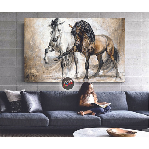 Cuadro Caballos Artístico Canvas Grueso Ccb7 90x60cm Color Multicolor