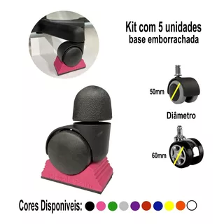 Kit 5 Travas Rodinha Cadeira Gamer Jogos Base Emborrachada