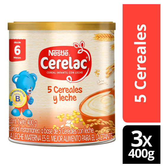 Cereal Infantil Cerelac® 5 Cereales 400g Pack X3