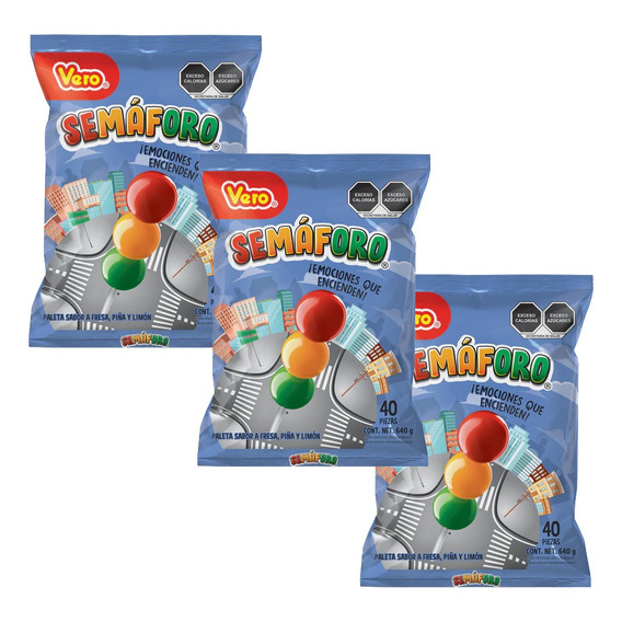 120 Piezas Paleta Semaforo Sabor Fresa Piña Limon Vero Dulce