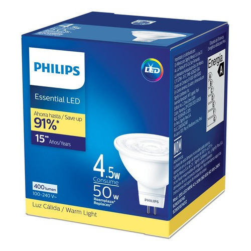 Philips Essential Led Mr16 - Base Gu5.3 4.5w Luz Cálida Luz Blanco cálido